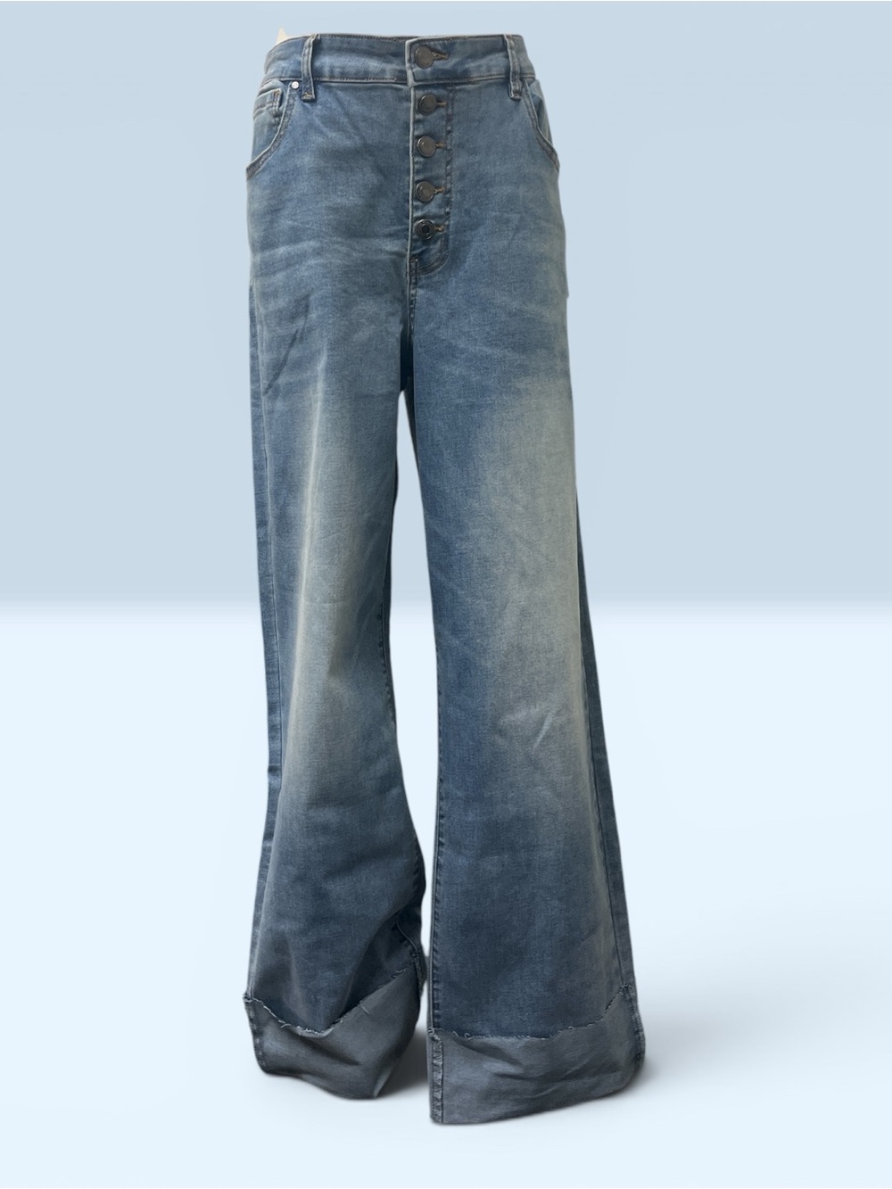 *NWT* grace &lace High-Waisted Wide-Leg Button-Fly Jeans — Faded Blue